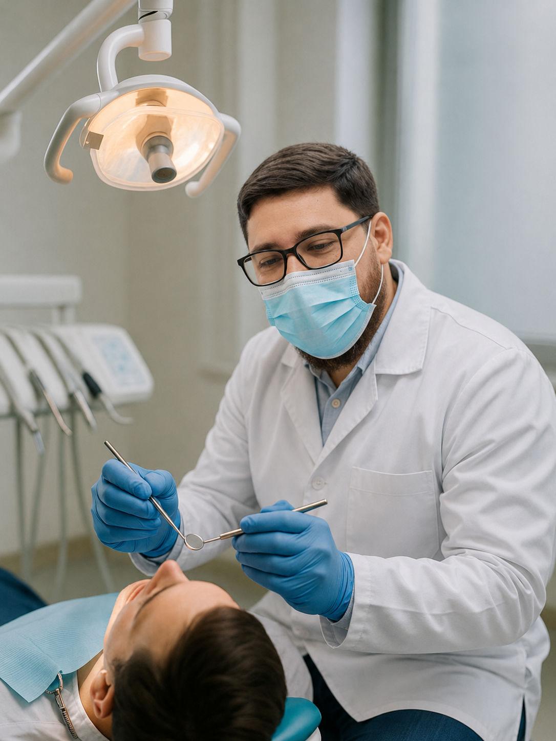 Dr. Daniel Godoy atendiendo en clínica dental